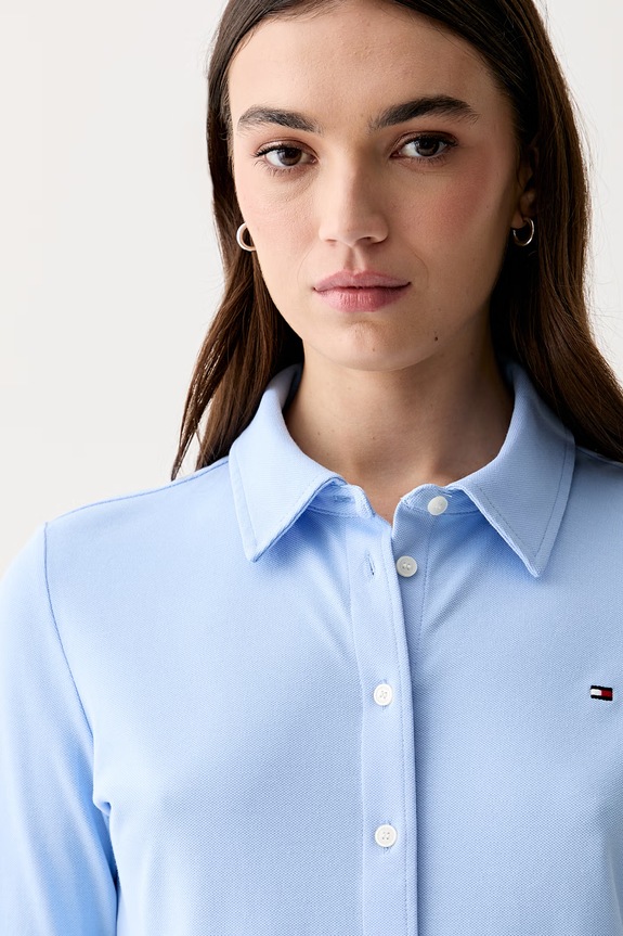 Tommy Hilfiger cămașă pentru femei din bumbac cu elastan albastru WW0WW43528