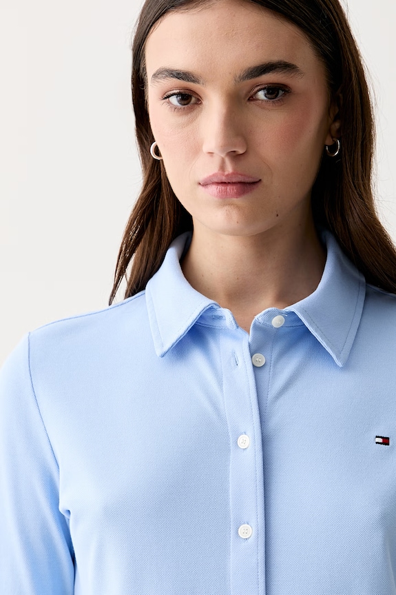 Tommy Hilfiger cămașă pentru femei din bumbac cu elastan albastru WW0WW43528