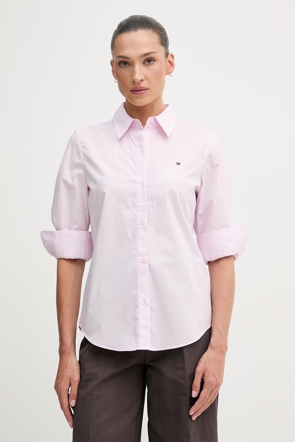 Tommy Hilfiger koszula damska bawełniana z elastanem fioletowy WW0WW47169