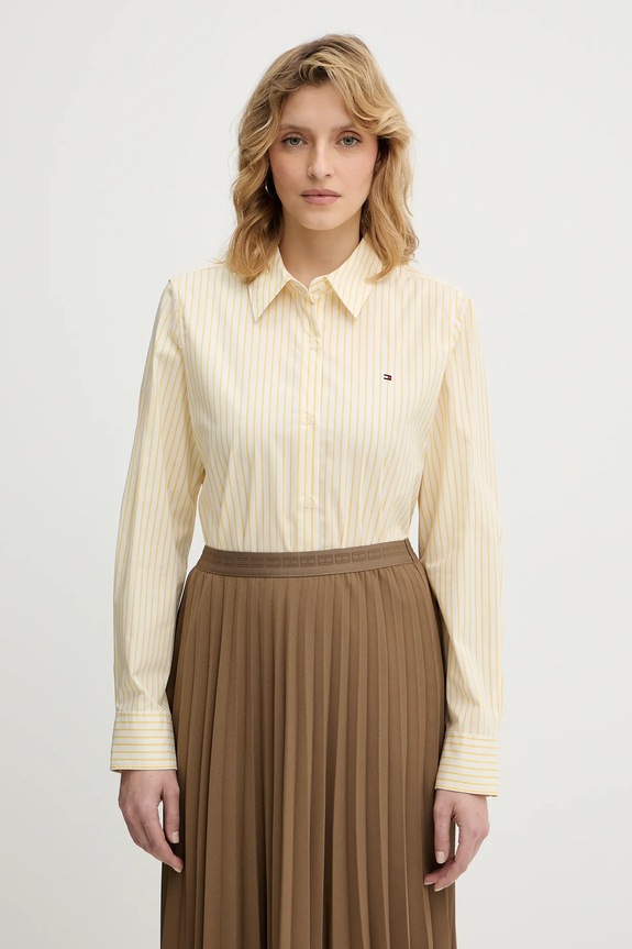 Tommy Hilfiger koszula damska bawełniana z elastanem żółty WW0WW47169