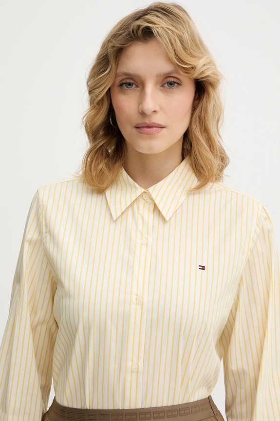 Tommy Hilfiger koszula damska bawełniana z elastanem żółty WW0WW47169