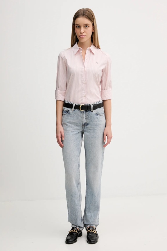 Tommy Hilfiger camicia da donna in cotone con elastan WW0WW47169 rosa SS26