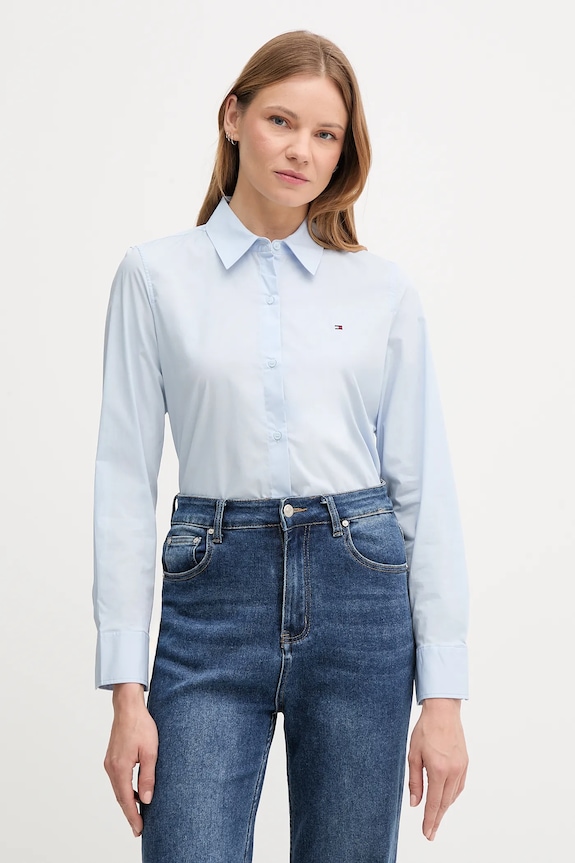 Tommy Hilfiger koszula damska bawełniana z elastanem z elastanem niebieski WW0WW47169