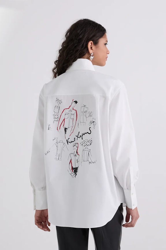 Karl Lagerfeld cămașă din bumbac lung alb A3W11040