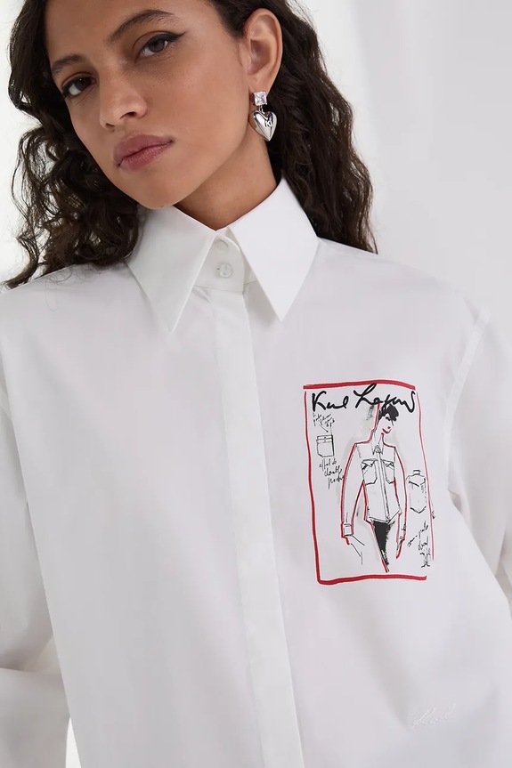Îmbrăcăminte Karl Lagerfeld cămașă din bumbac A3W11040 alb