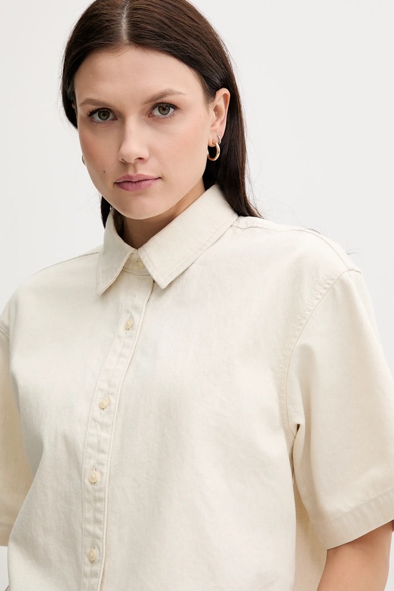 Košeľa s prímesou ľanu Calvin Klein Jeans béžová LV047C775G