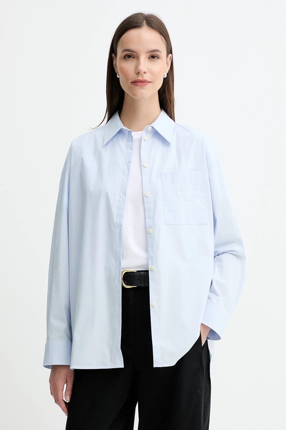 Πουκάμισο Calvin Klein Jeans με ελαστάν μπλε LV047C143G