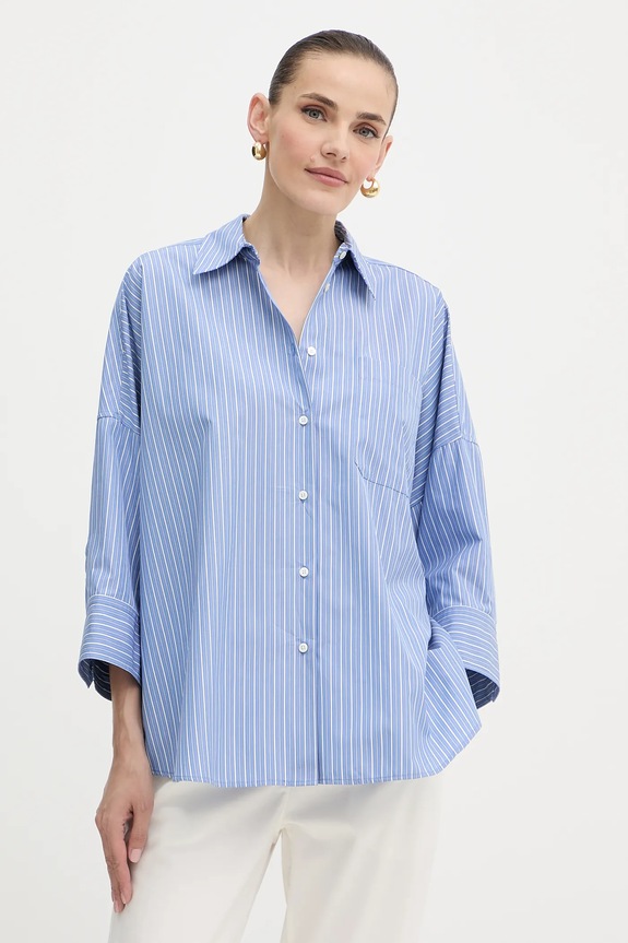 Bavlněná košile Weekend Max Mara ZAVORRA tříčtvrteční modrá 2525116121600