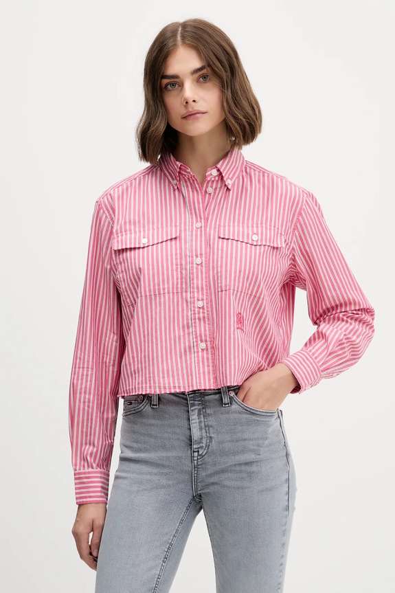 Βαμβακερό πουκάμισο Tommy Jeans casual ροζ DW0DW21453