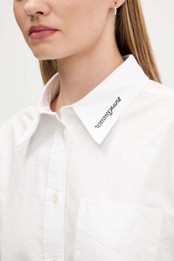 Βαμβακερό πουκάμισο Tommy Jeans DW0DW21455 λευκό