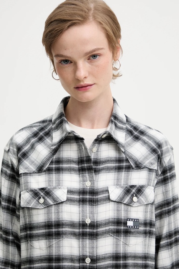 Bavlnená košeľa Tommy Jeans čierna DW0DW21456