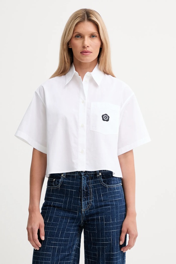 Kenzo cămașă din bumbac scurt alb FF62CH2469LH