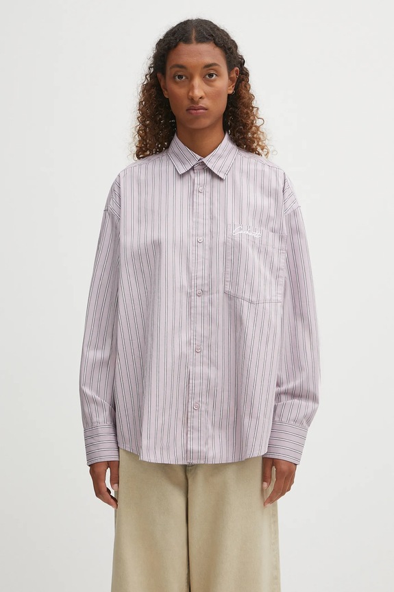 Βαμβακερό πουκάμισο Carhartt WIP W' L/S Grimsby χαλαρό μωβ I035134.32WXX