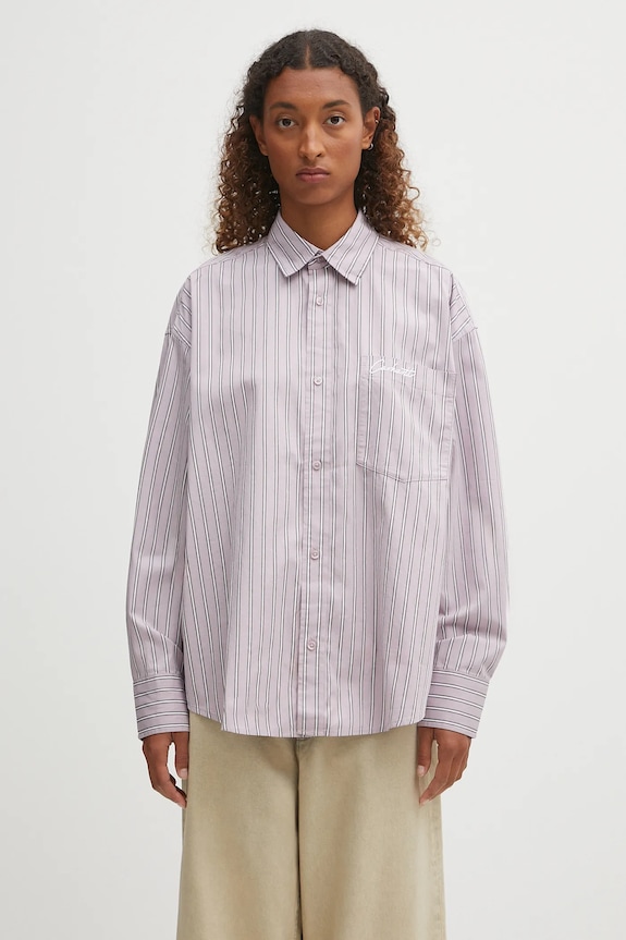 Βαμβακερό πουκάμισο Carhartt WIP W' L/S Grimsby χαλαρό μωβ I035134.32WXX