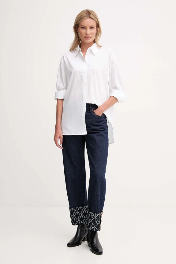 Calvin Klein Jeans cămașă din bumbac LV044D167G alb AW25