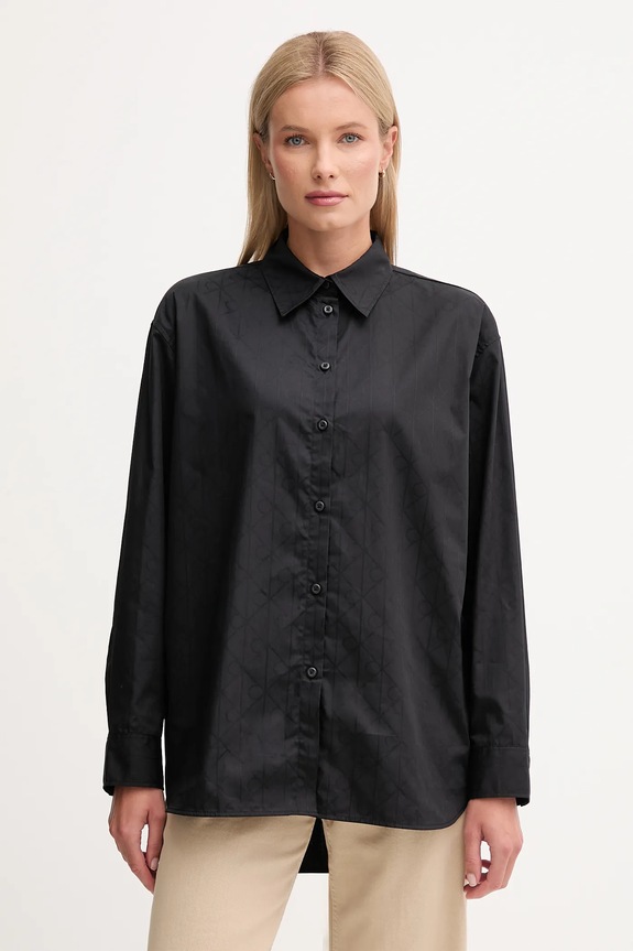 Bombažna srajca Calvin Klein Jeans Dolg črna LV044D167G