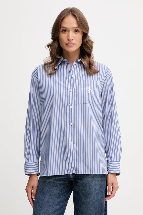 Πουκάμισο Calvin Klein Jeans μακρύ μπλε LV044D170G