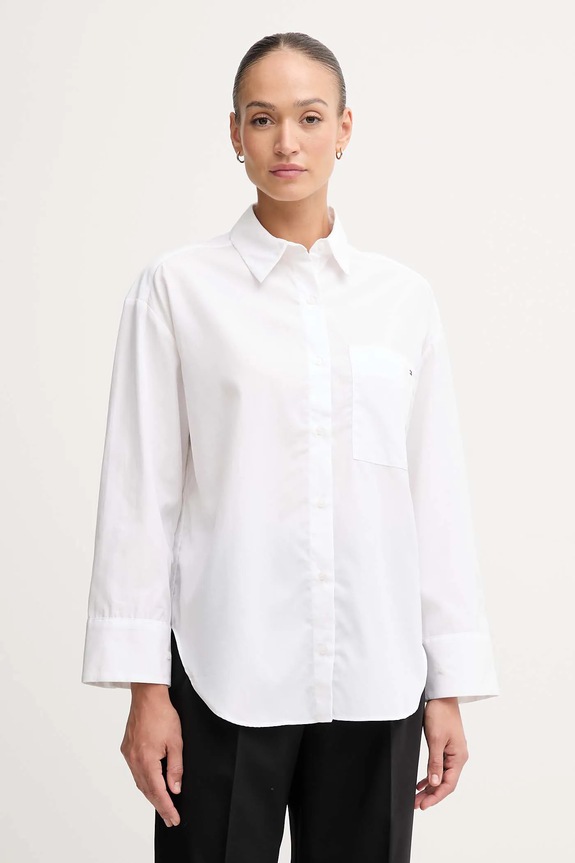 Tommy Hilfiger cămașă din bumbac lung alb WW0WW46599