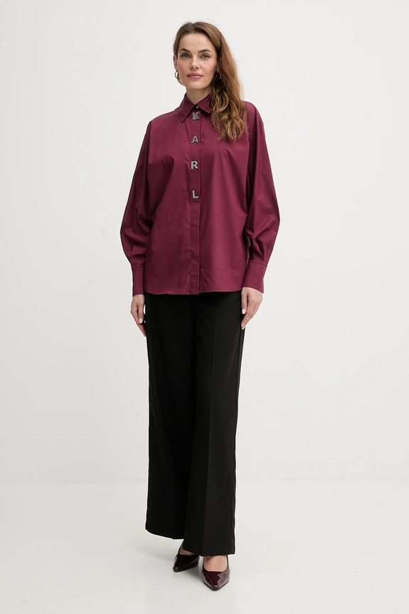 Bombažna srajca Karl Lagerfeld A4W11022 bordo AW25