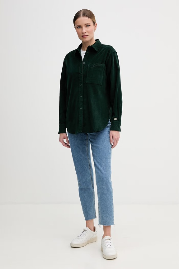 Lacoste koszula damska bawełniana CF5336 zielony SS26