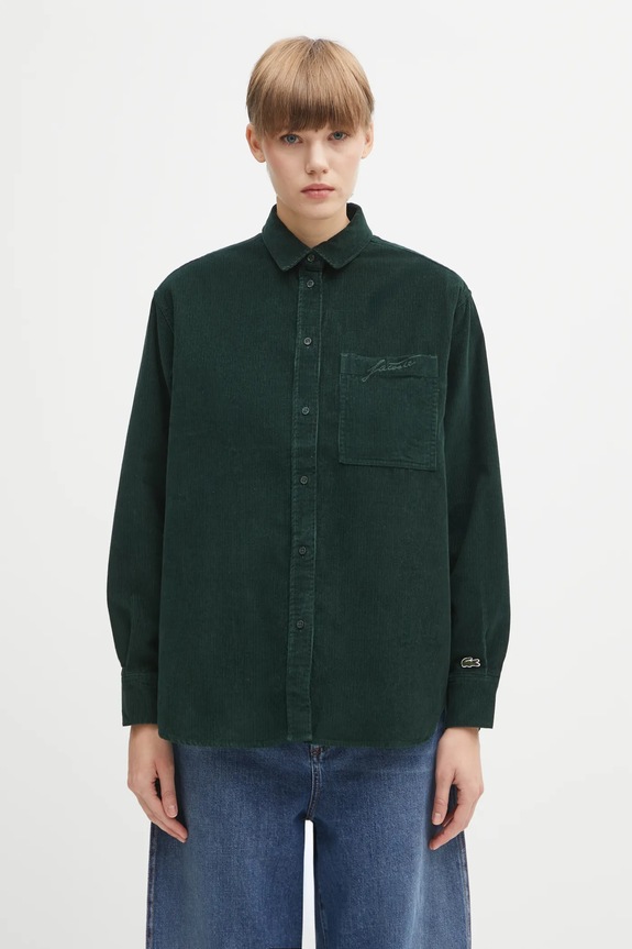 Lacoste camasa din velur uni verde CF5336