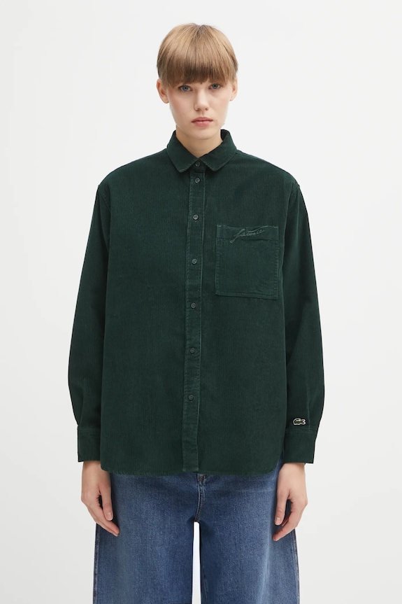 Lacoste camasa din velur uni verde CF5336