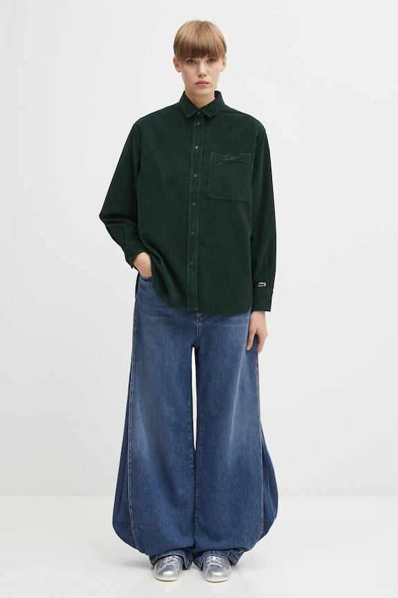 Lacoste camasa din velur CF5336 verde