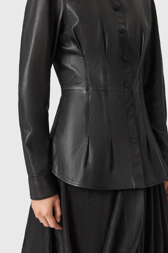 Ruházat AllSaints bőr ing LARSON W034PD fekete