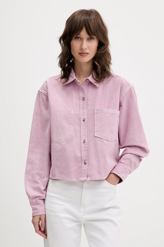 Rifľová košeľa Guess Jeans relaxed ružová W5BH0D.D0851