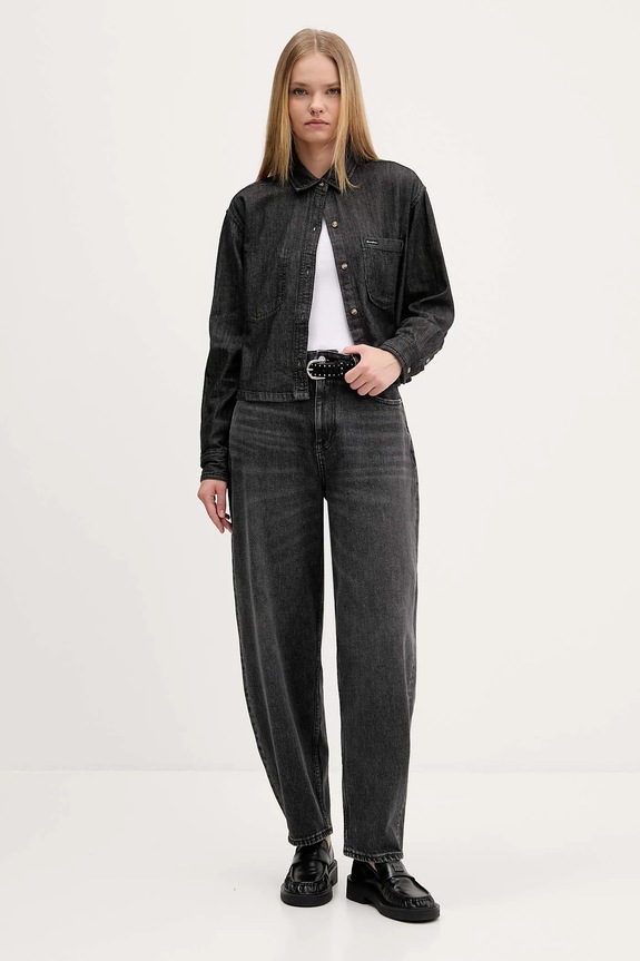 Βαμβακερό πουκάμισο Guess Jeans W5BH0D.D6161 μαύρο AW25