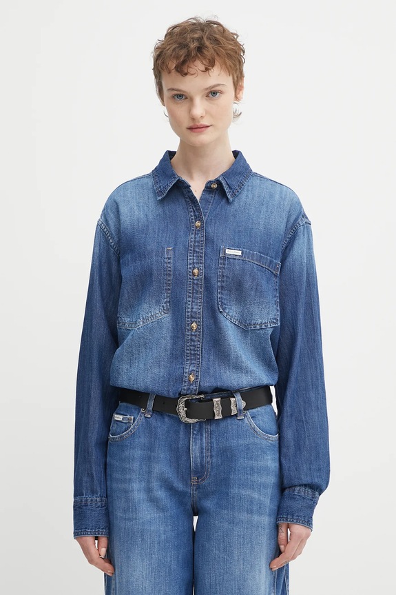 Rifľová košeľa Guess Jeans relaxed tmavomodrá W5YH0D.D5M8A