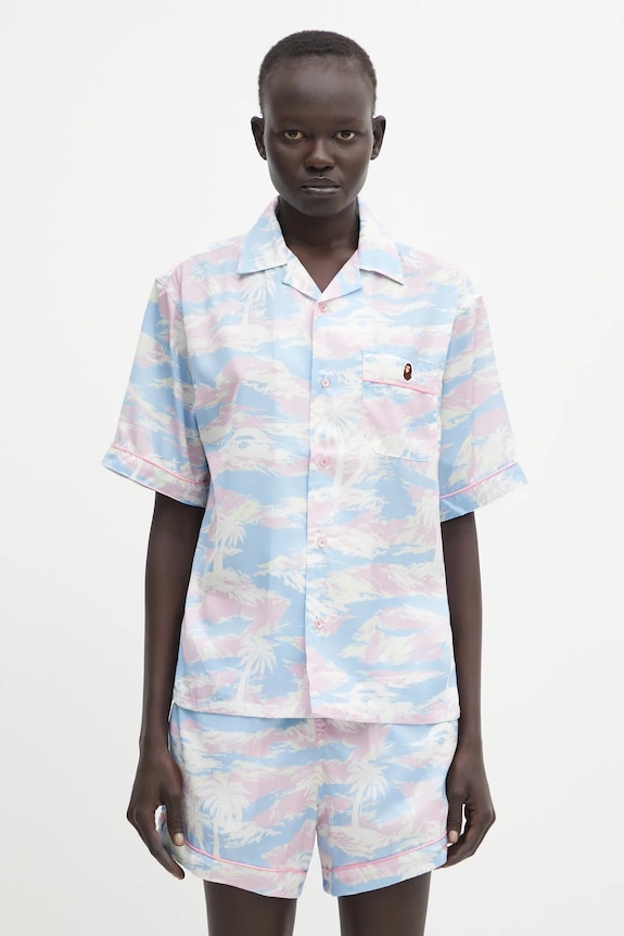 A Bathing Ape camicia Palm Tree Camo regolare blu 001SRL302002L