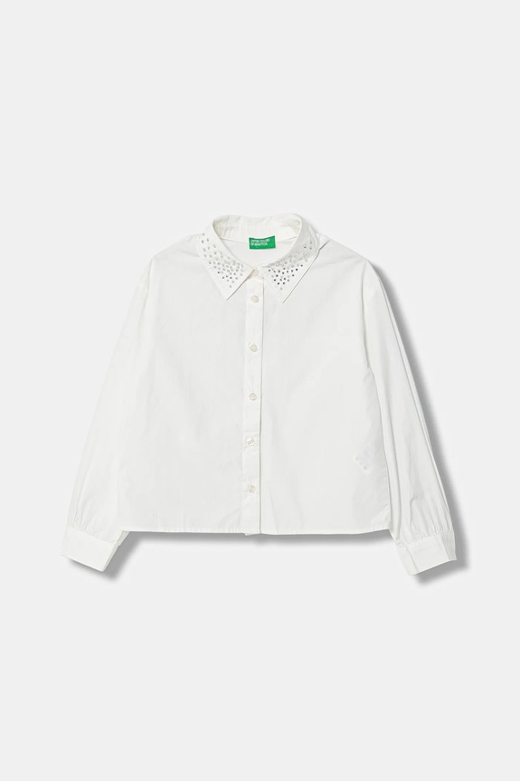 United Colors of Benetton cămașă de bumbac pentru copii lung alb 5EW7CQ04L.G.Seasonal