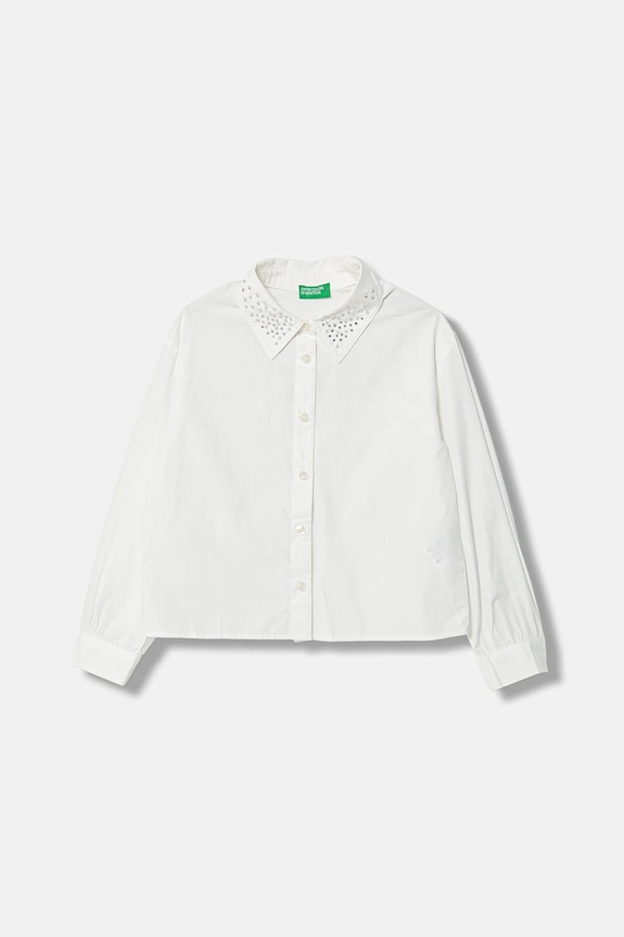 United Colors of Benetton cămașă de bumbac pentru copii lung alb 5EW7CQ04L.G.Seasonal