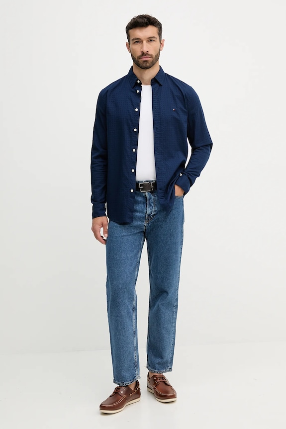 Pamučna košulja Tommy Hilfiger MW0MW39446 mornarsko plava AW25