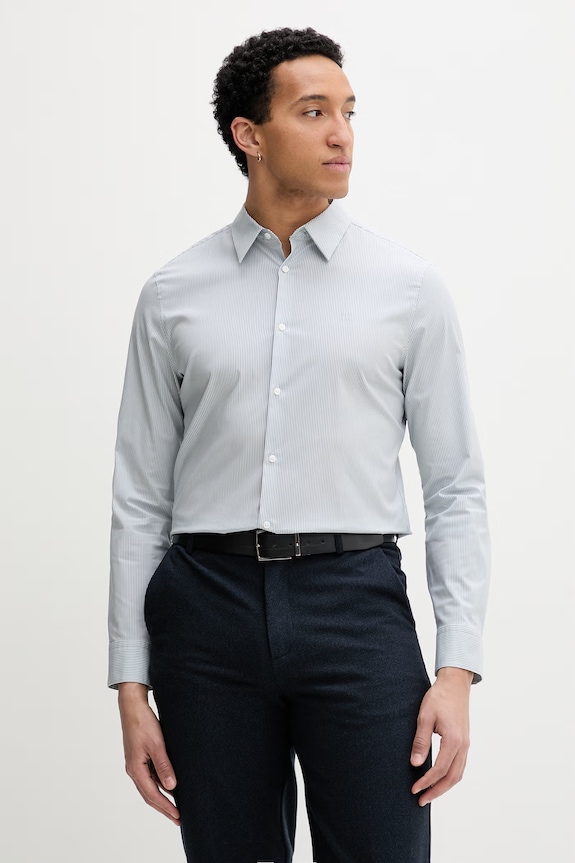 Calvin Klein košeľa pánska bavlnená s elastanom zelená LV040BM108