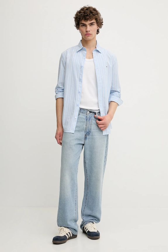 Βαμβακερό πουκάμισο Tommy Jeans DM0DM21693 μπλε AW25