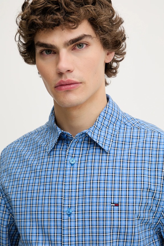 Βαμβακερό πουκάμισο Tommy Jeans μπλε DM0DM21693