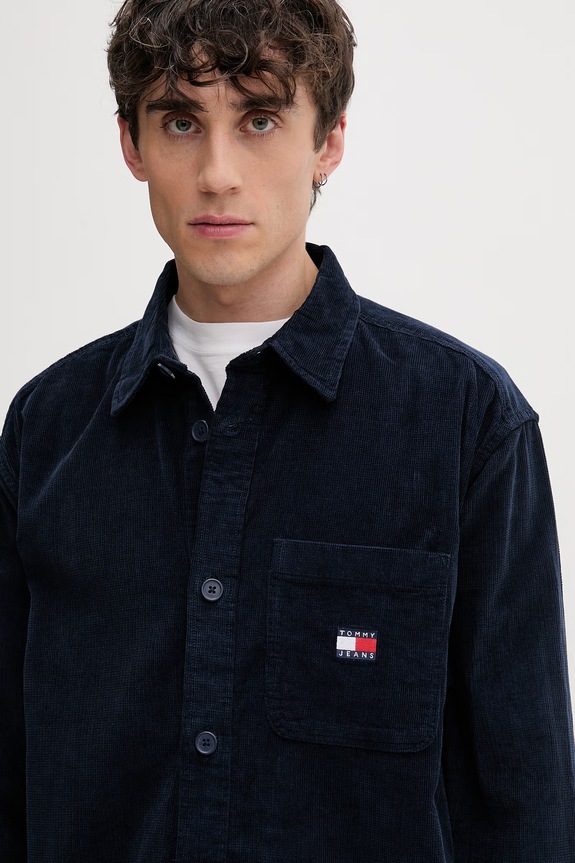 Tommy Jeans πουκάμισο ανδρικό βαμβακερό σκούρο μπλε DM0DM21698