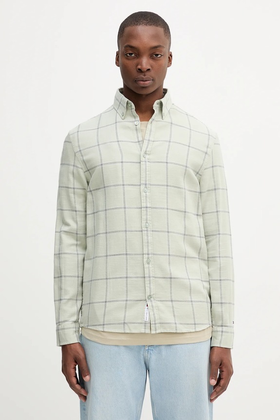 Tommy Jeans cămașă din bumbac cu modele verde DM0DM21701