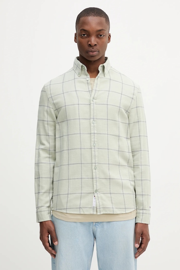 Tommy Jeans cămașă din bumbac cu modele verde DM0DM21701