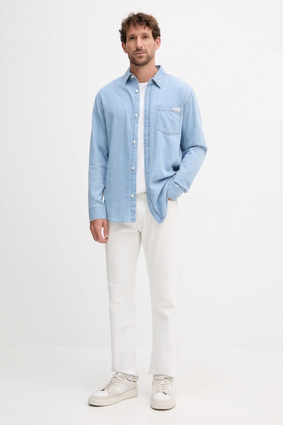 Bavlnená košeľa Calvin Klein Jeans LV040BM796 modrá AW25