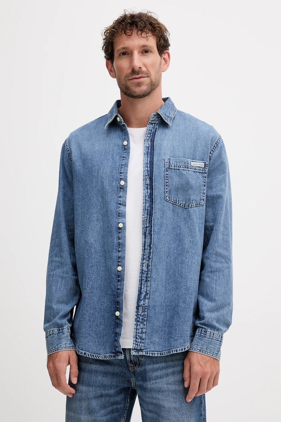 Rifľová košeľa Calvin Klein Jeans jednofarebný modrá LV040EM774