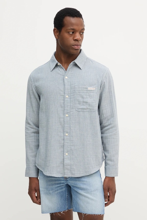 Bavlnená košeľa Calvin Klein Jeans regular modrá LV04RC706G