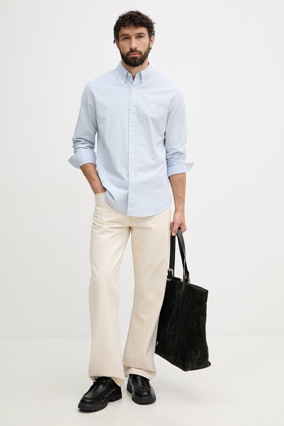 Calvin Klein Jeans košeľa pánska bavlnená s elastanom LV140EM125 modrá SS26