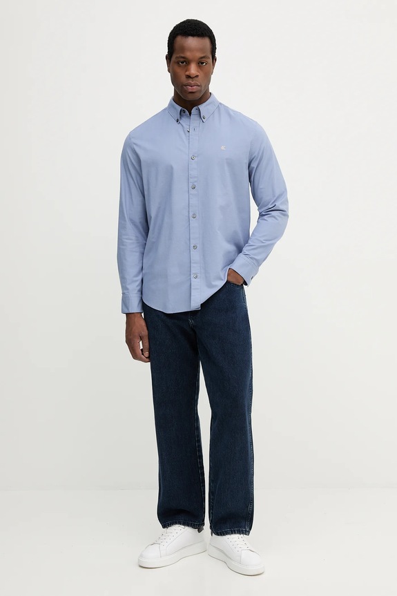 Calvin Klein Jeans cămașă bărbați din bumbac cu elastan LV140EM125 albastru SS26