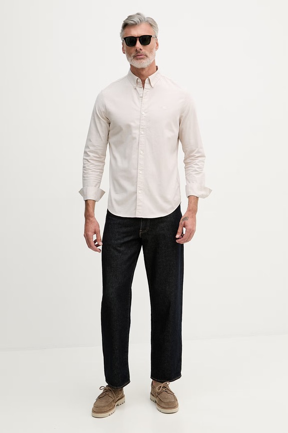 Calvin Klein Jeans košeľa pánska bavlnená s elastanom LV140EM125 béžová SS26