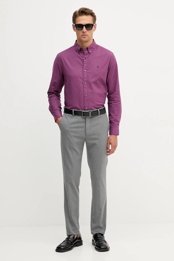 Calvin Klein Jeans cămașă bărbați din bumbac cu elastan LV140EM125 violet SS26