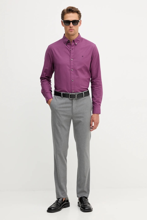 Calvin Klein Jeans cămașă bărbați din bumbac cu elastan LV140EM125 violet SS26