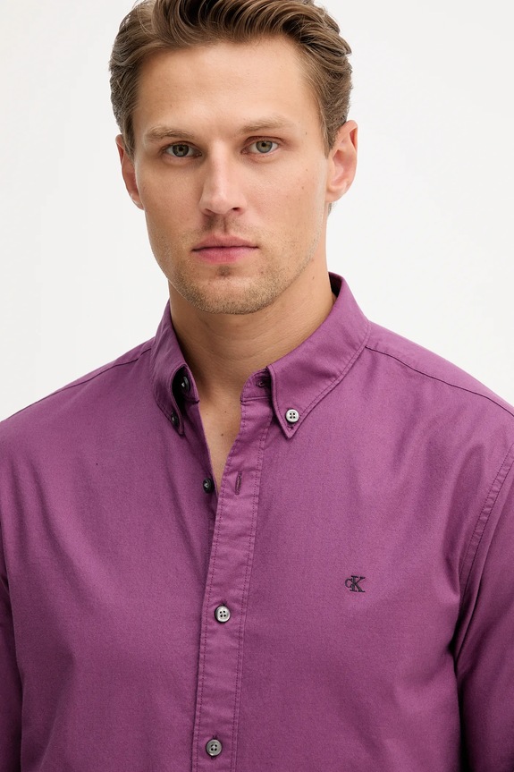 Calvin Klein Jeans cămașă bărbați din bumbac cu elastan violet LV140EM125